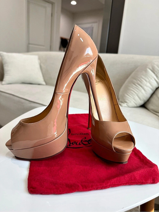 Christian Louboutin Shoes - Authentic** Christian Louboutin Lady Peep 150 Nude Patent Platform Pumps EU 38